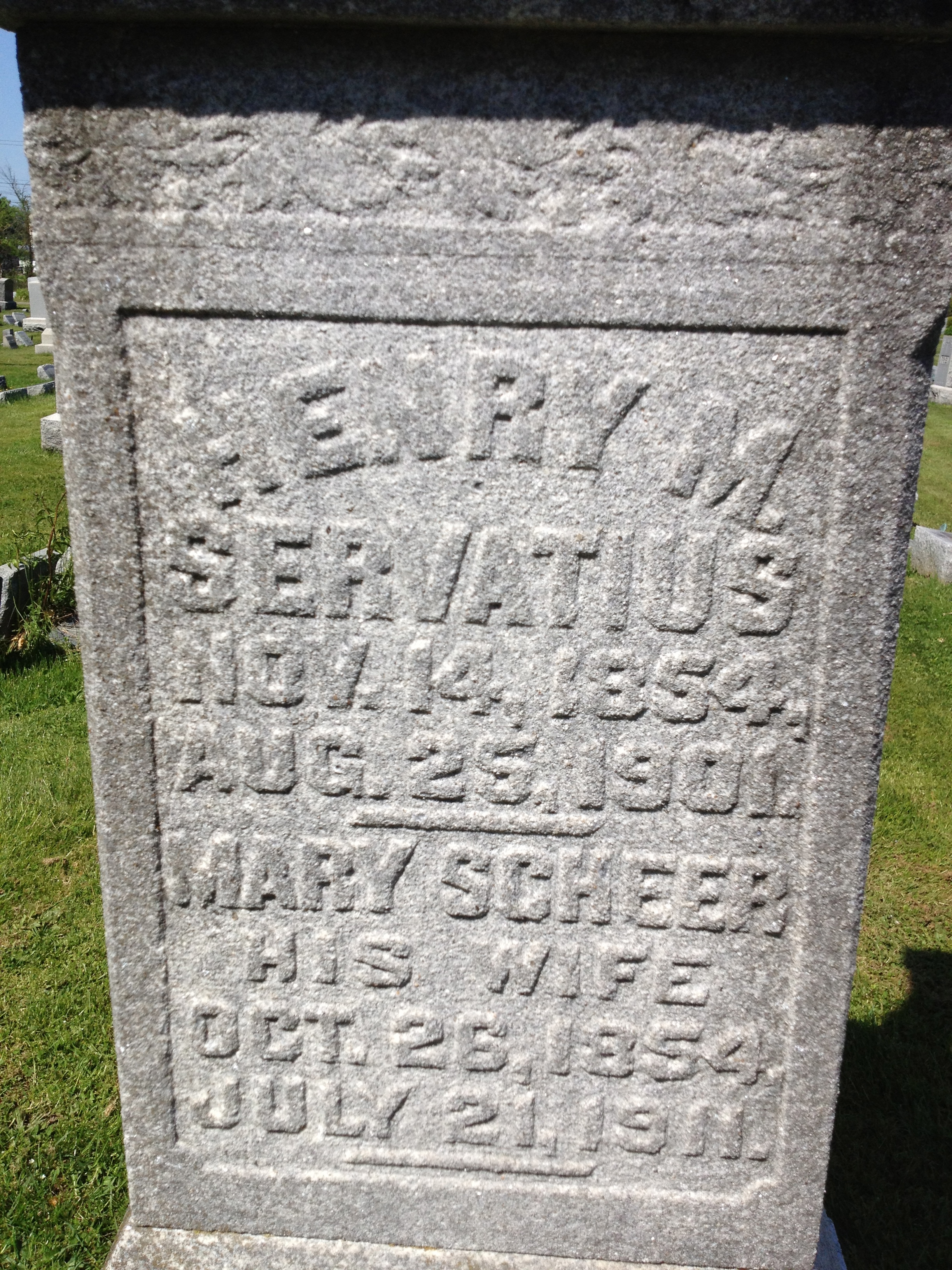 Headstone of Henry Servatius and Maria Scheer
