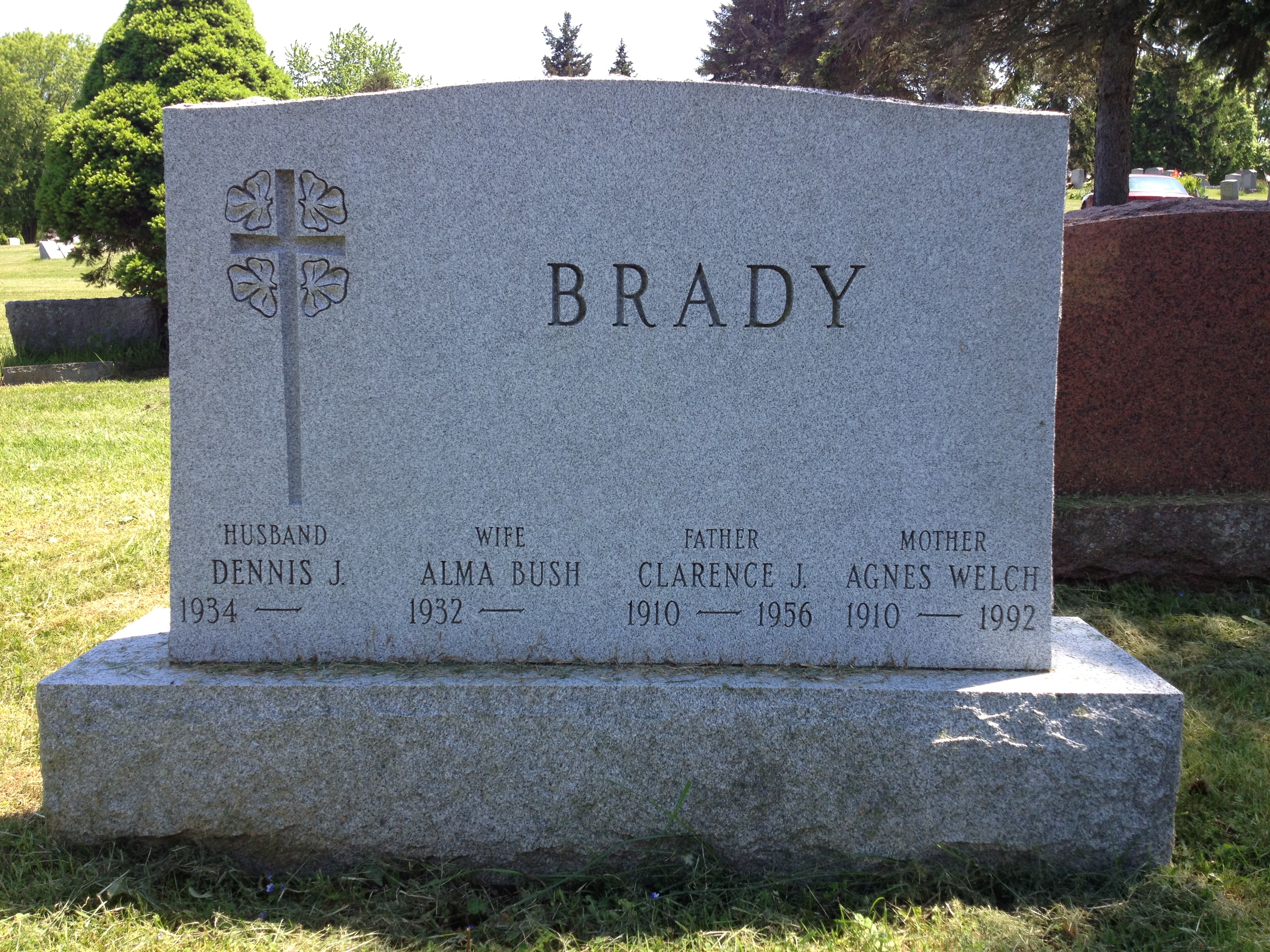 Headstone of Agnes Bridget Welch and Clarence Brady
