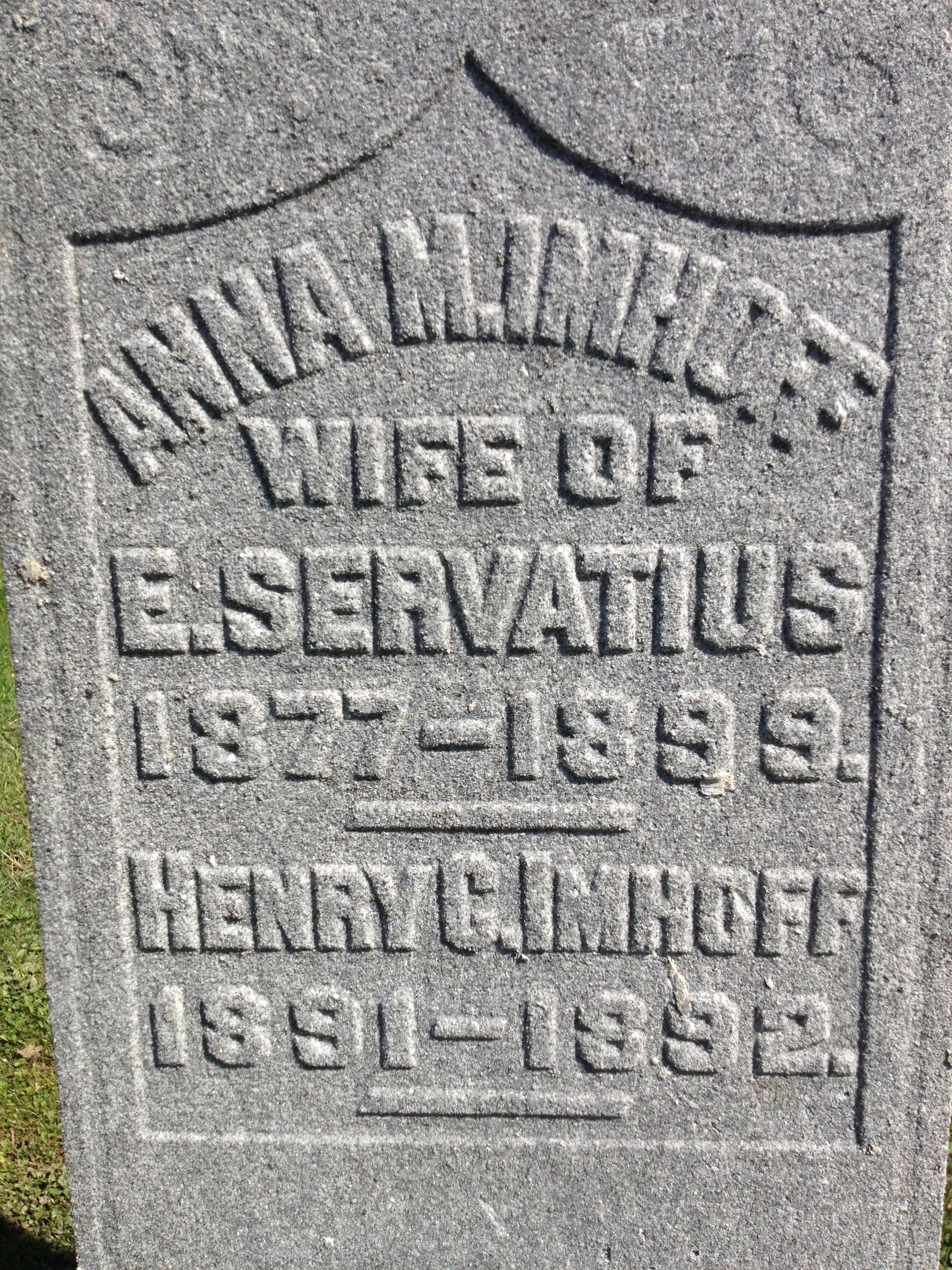 Headstone of Anna Mary Imhoff and her brother Henry Caspar Imhoff