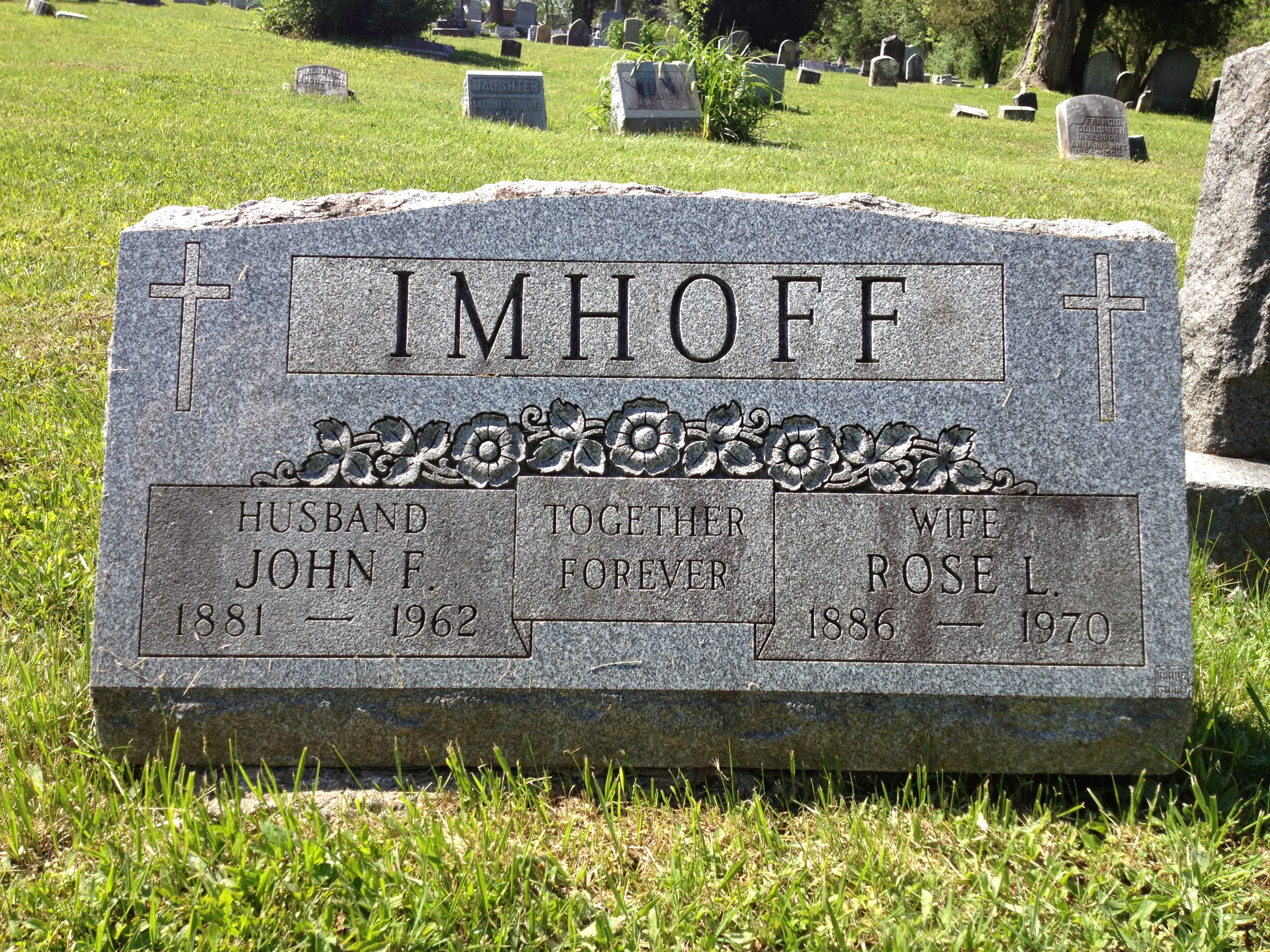 Headstone of Rose Landry and John Frederick Imhoff
