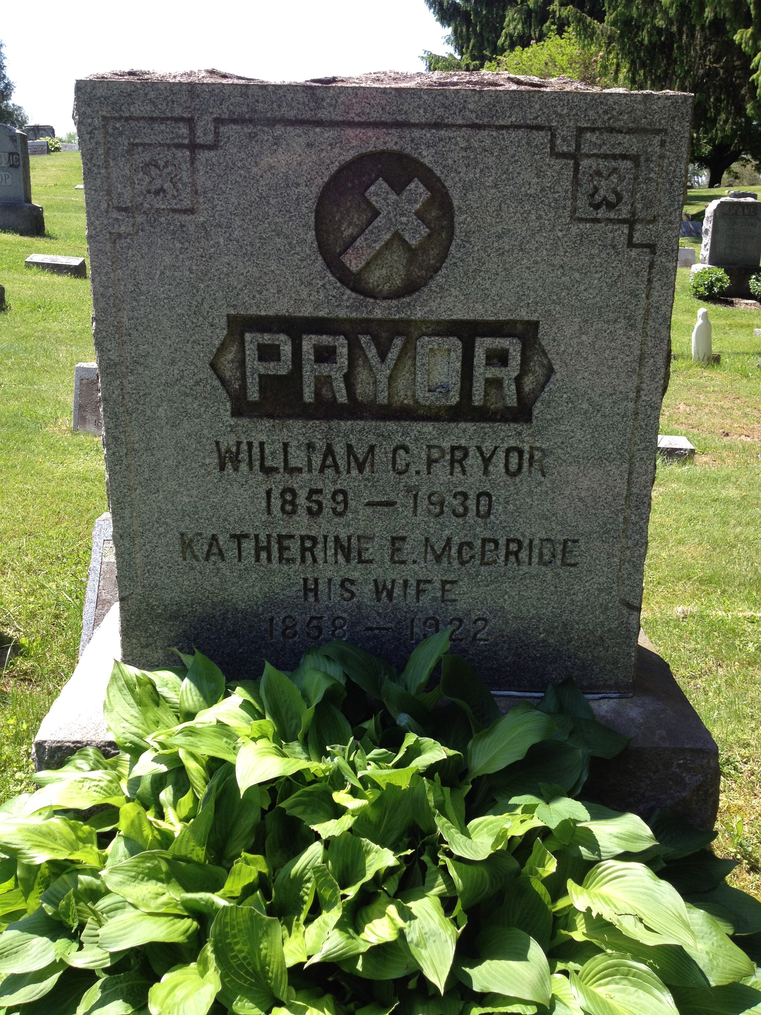 Headstone of William C. Pryor and Katherine E. McBride